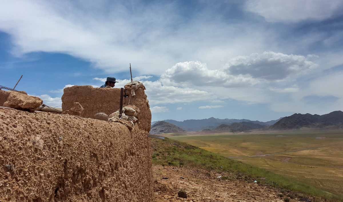 This photograph taken on April 30, 2016, shows an Afghan military checkpoint on the outskirts of Tarin Kot, the capital of southern Uruzgan province.