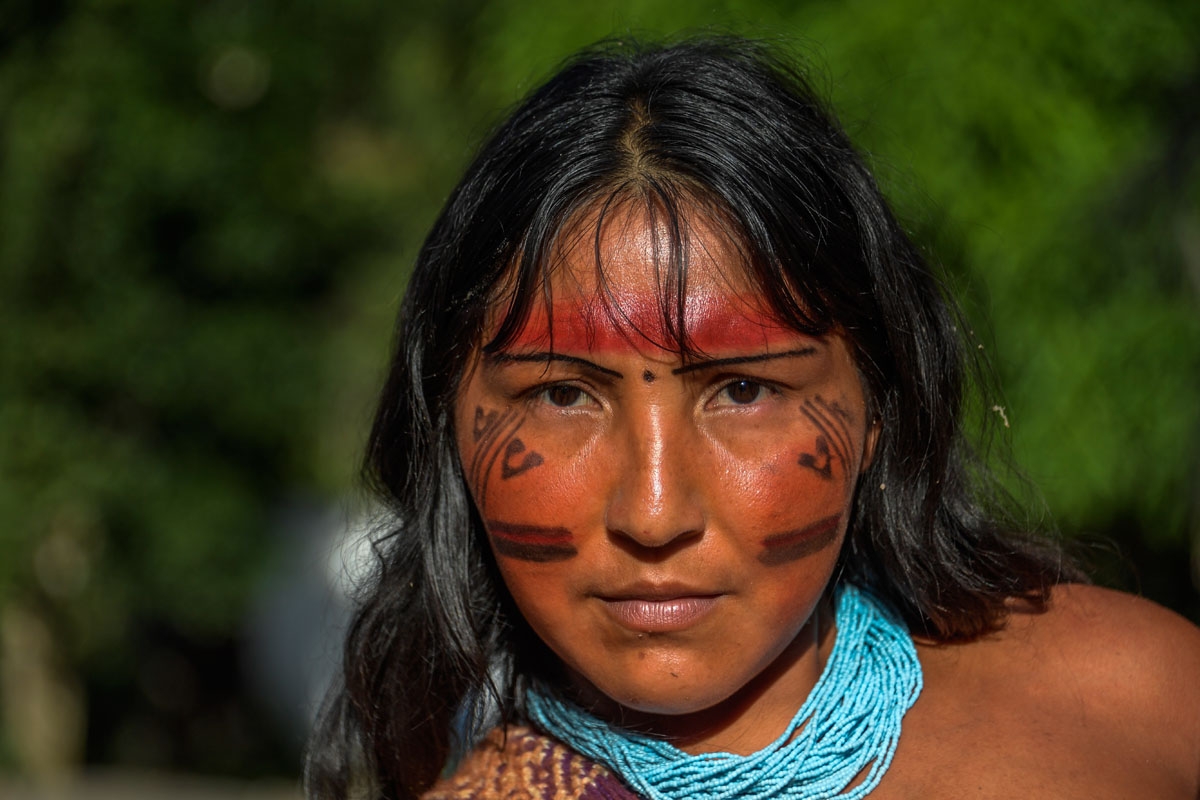 Portrait of Kurija Waiapi in the Waiapi indigenous reserve in Amapa state in Brazil on October 14, 2017. The tiny Waiapi tribe is resisting moves by the Brazilian government to open the region of pristine rainforest known as Renca, National Copper Reserv