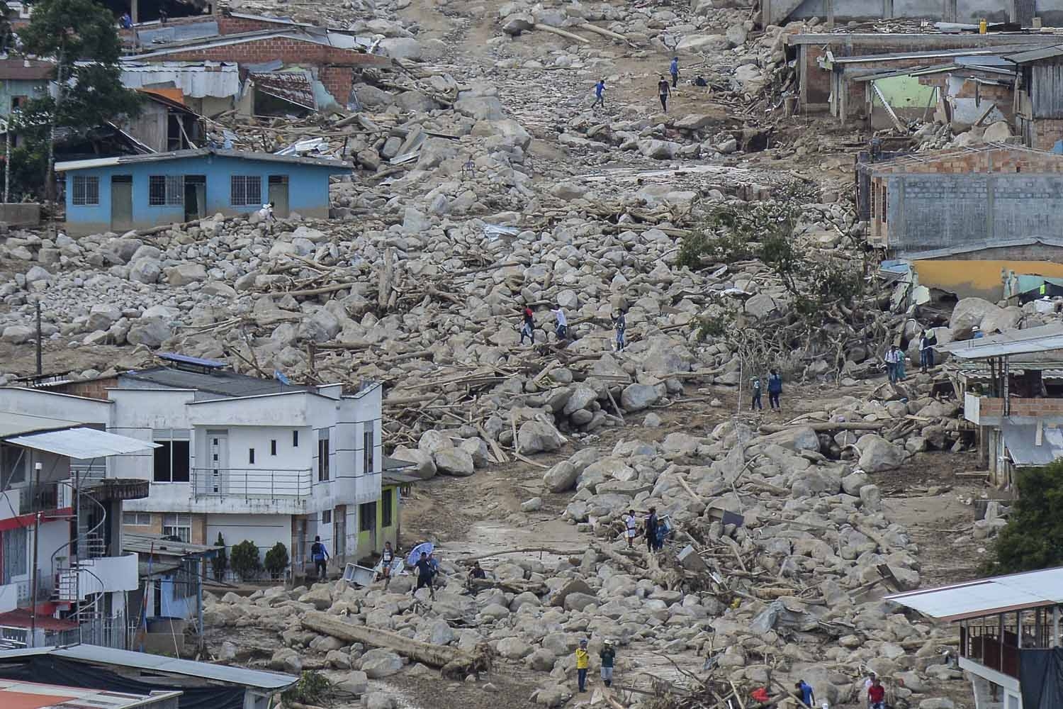 Aerial view of the extensive damage caused by mudslides as a result of heavy rains, in Mocoa, Putumayo department, Colombia on April 3, 2017.