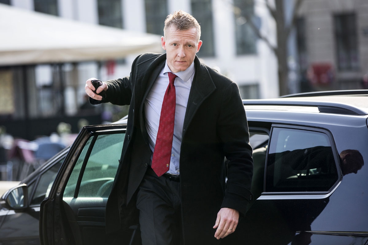 Prosecutor Jakob Buch-Jepsen arrives on April 23, 2018 for a hearing at the Copenhagen city council where the trial against Danish inventor Peter Madsen, accused of the grisly murder of Swedish journalist on board his self-made submarine, wraps up with a
