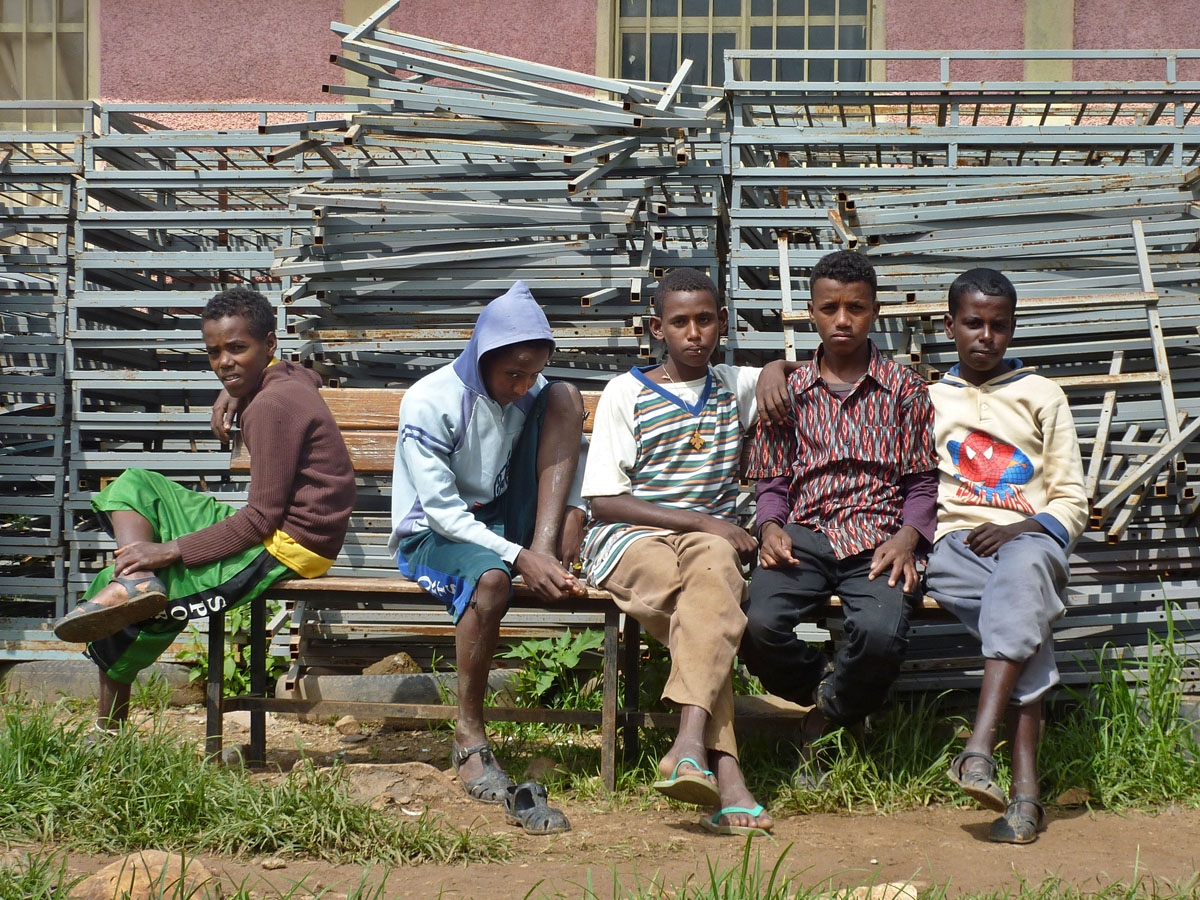 In this picture taken on August 28, 2011 a group of young Eritrean refugees at Endabaguna camp in northern Ethiopia, home to 1,100 unaccompanied minors that have fled forced conscription in their home country, ending-up at the camp in northern Ethiopia.