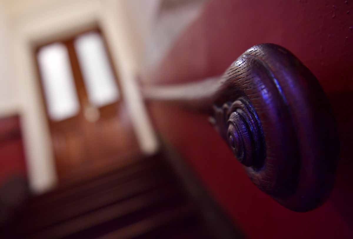 View taken on January 5, 2017 shows the wooden handrail the entrance of the community centre (Stadtteilzentrum) on the Fehrbellinertrasse in Berlin's Prenzlauer Berg district.