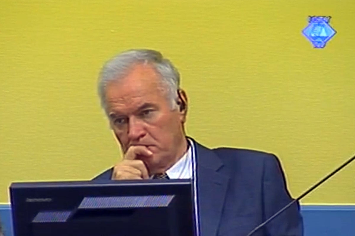 A screen grab taken from images released by the International Criminal Tribunal for the former Yugoslavia (ICTY) shows Bosnian Serb ex-army chief Ratko Mladic listening to the first prosecution witness in the courtroom on July 9, 2012 in The Hague. Befo