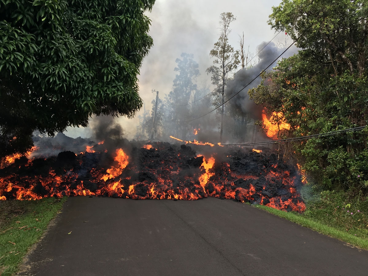 A lava flow moved on Makamae Street in the Leilani estates subdivision in the morning of May 6, 2018.