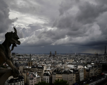 A picture taken on June 28, 2017 shows gargoyles on the roof of Notre-Dame cathedral in Paris, as the monument needs a huge restoration. 